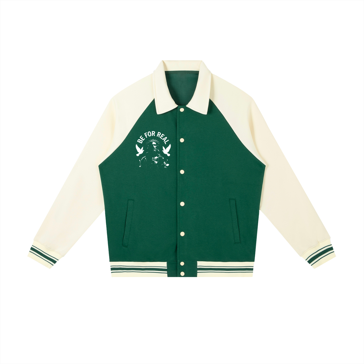 "Be for real" Contrast Raglan Sleeve Baseball Jacket