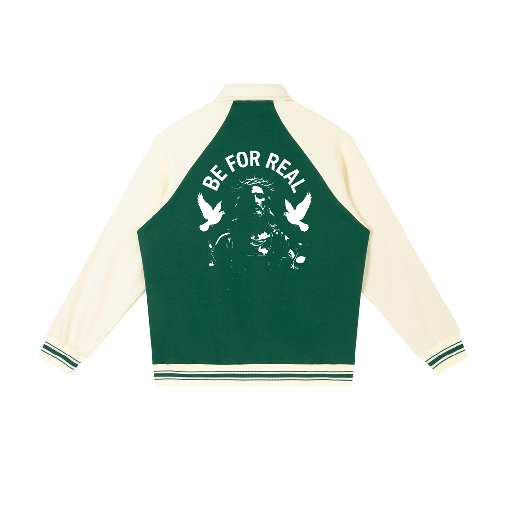 "Be for real" Contrast Raglan Sleeve Baseball Jacket