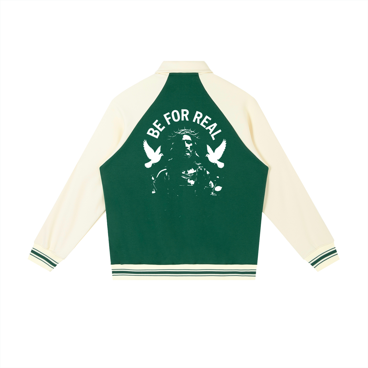 "Be for real" Contrast Raglan Sleeve Baseball Jacket