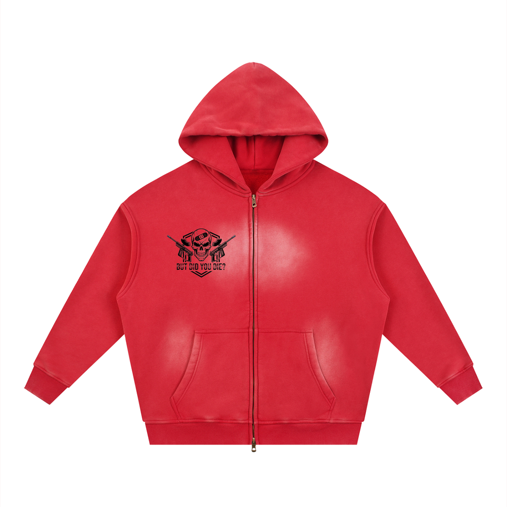 "But did you die? "Sunfade Two-way Zipper Boxy Fleece Hoodie