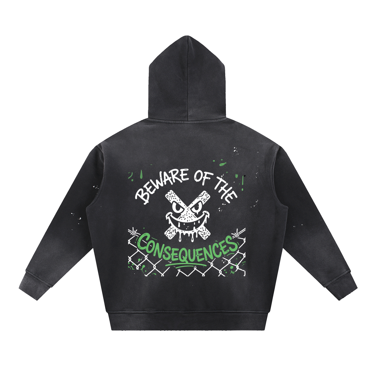 "Beware of the consequences" Vintage Washed Frayed Fleece Hoodie