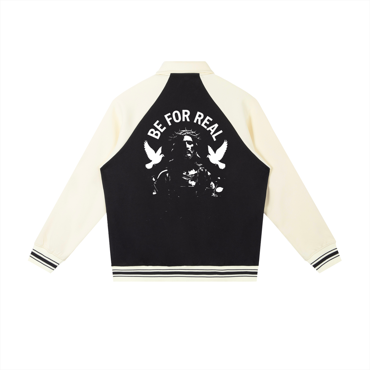 "Be for real" Contrast Raglan Sleeve Baseball Jacket