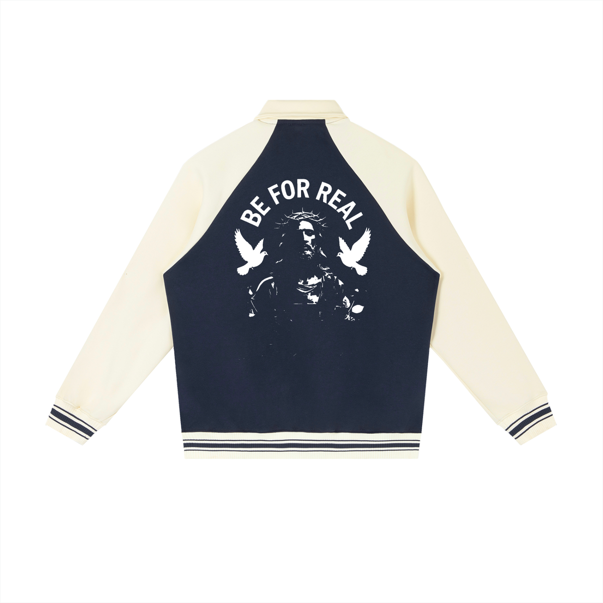 "Be for real" Contrast Raglan Sleeve Baseball Jacket