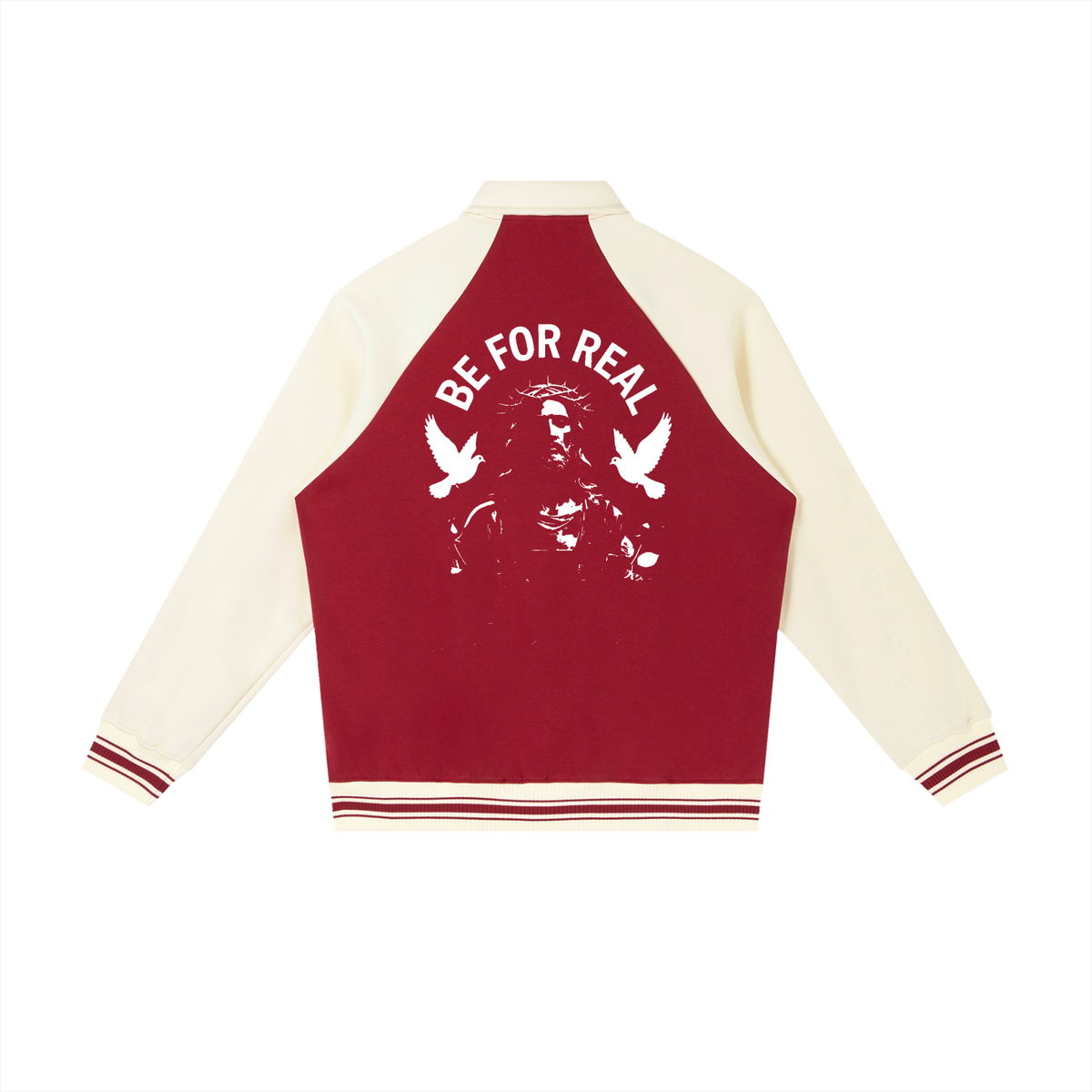 "Be for real" Contrast Raglan Sleeve Baseball Jacket