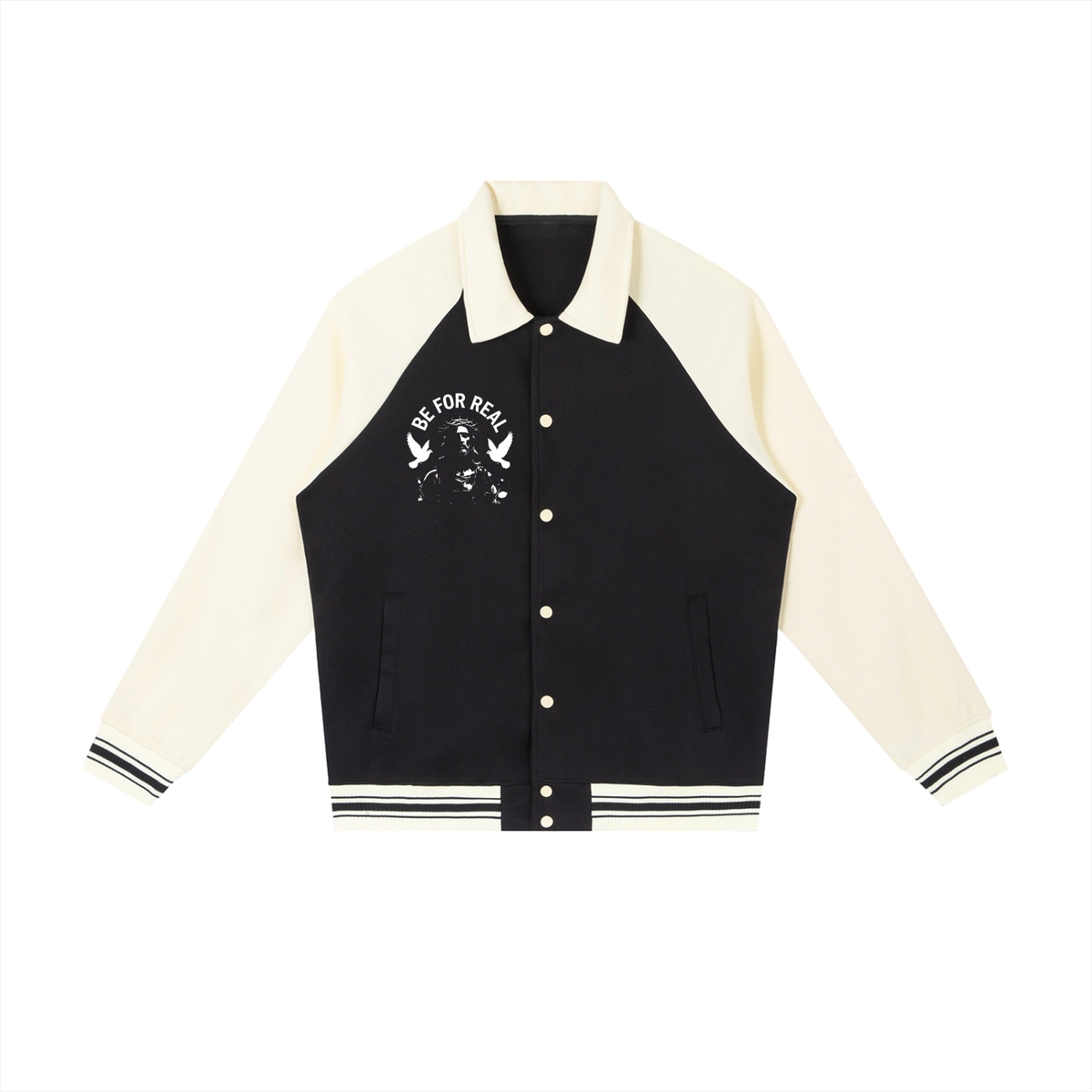 "Be for real" Contrast Raglan Sleeve Baseball Jacket