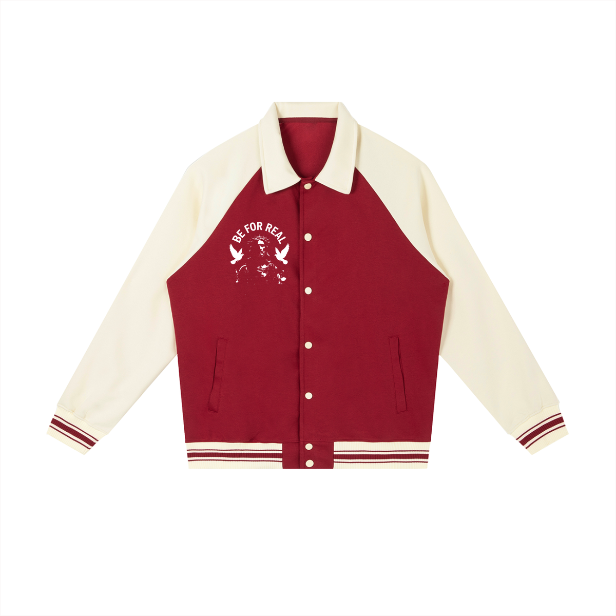 "Be for real" Contrast Raglan Sleeve Baseball Jacket