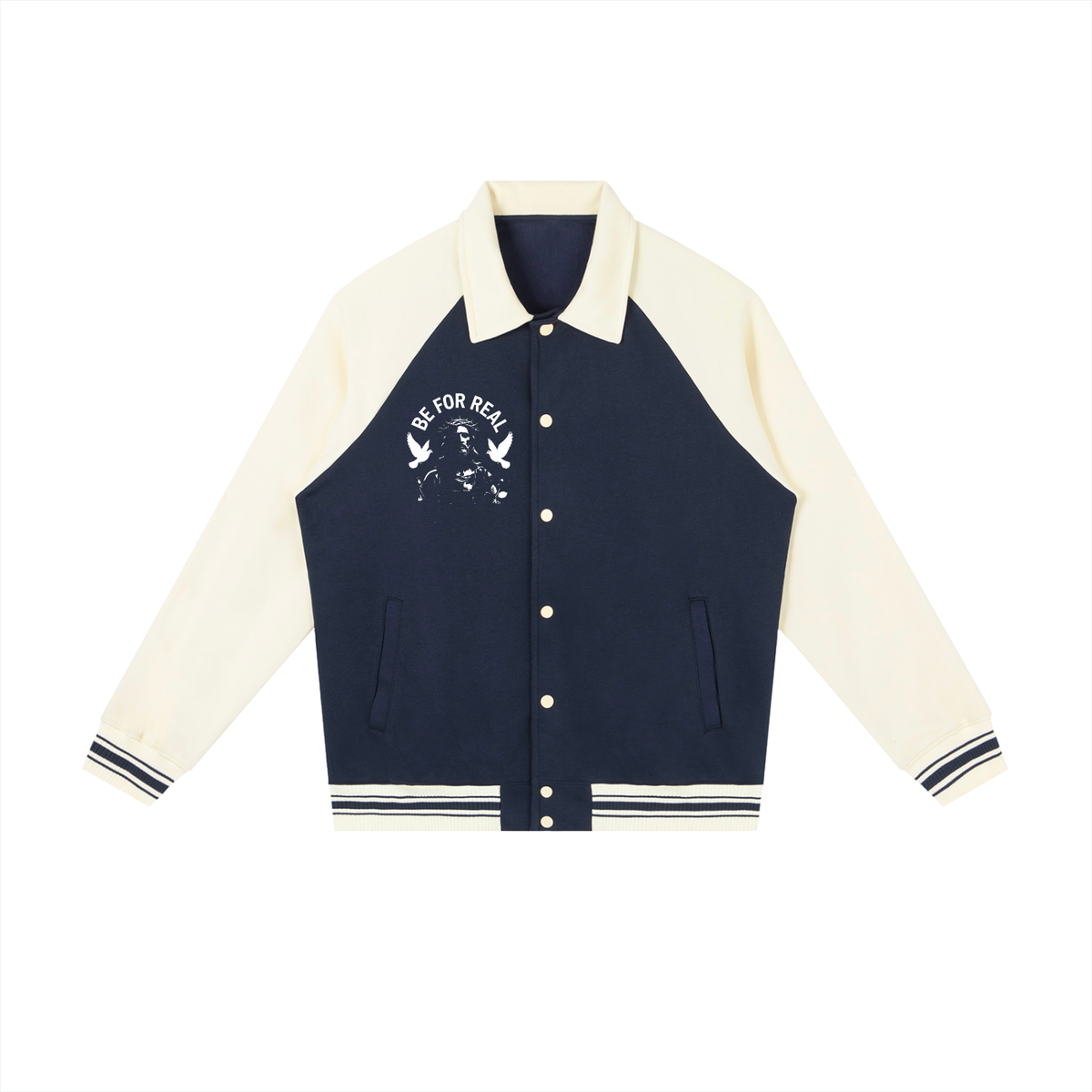 "Be for real" Contrast Raglan Sleeve Baseball Jacket